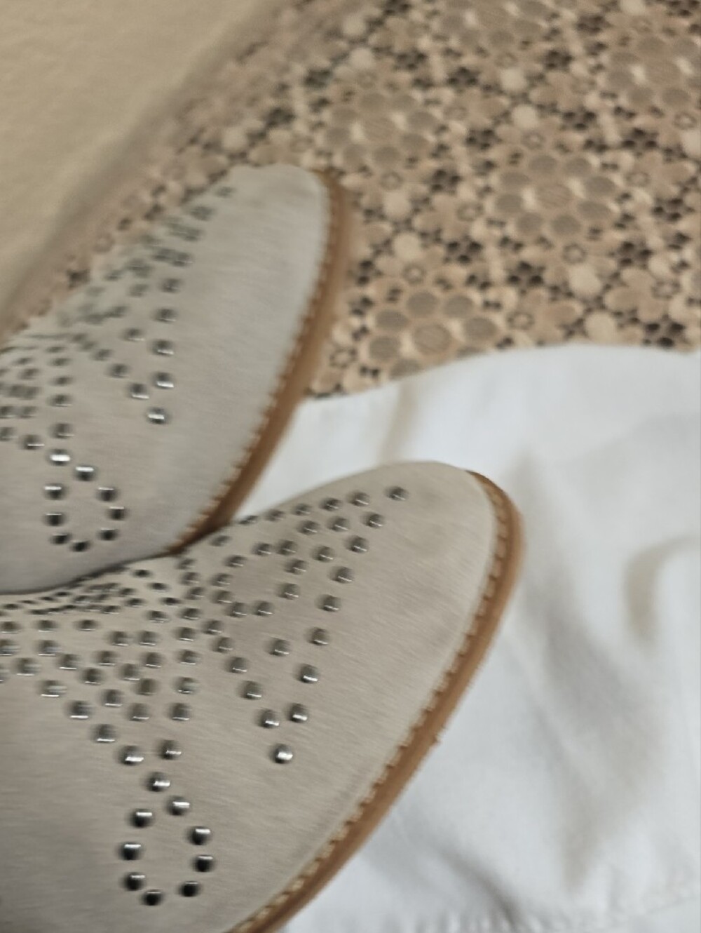 Women's Beige Studded Suede Ankle Boots - Picture 6 of 8